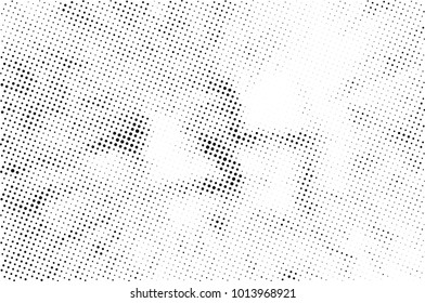 Halftone black and white grunge. Texture of dots scattered on a white background. Abstract pattern in vintage art style print on business cards, badges, labels. Vector monochrome elements