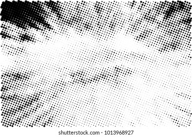 Halftone black and white grunge. Texture of dots scattered on a white background. Abstract pattern in vintage art style print on business cards, badges, labels. Vector monochrome elements