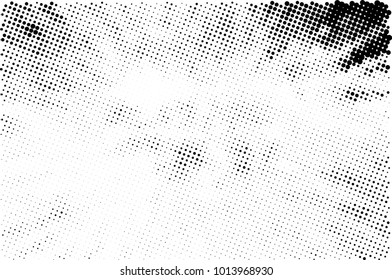 Halftone black and white grunge. Texture of dots scattered on a white background. Abstract pattern in vintage art style print on business cards, badges, labels. Vector monochrome elements