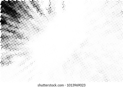 Halftone black and white grunge. Texture of dots scattered on a white background. Abstract pattern in vintage art style print on business cards, badges, labels. Vector monochrome elements