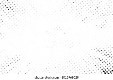 Halftone black and white grunge. Texture of dots scattered on a white background. Abstract pattern in vintage art style print on business cards, badges, labels. Vector monochrome elements