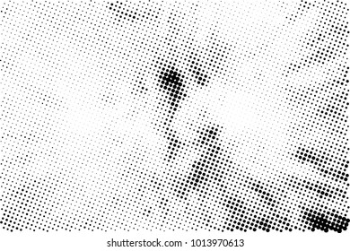 Halftone black and white grunge. Texture of dots scattered on a white background. Abstract pattern in vintage art style print on business cards, badges, labels. Vector monochrome elements