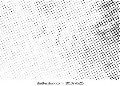 Halftone black and white grunge. Texture of dots scattered on a white background. Abstract pattern in vintage art style print on business cards, badges, labels. Vector monochrome elements
