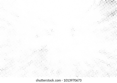 Halftone black and white grunge. Texture of dots scattered on a white background. Abstract pattern in vintage art style print on business cards, badges, labels. Vector monochrome elements