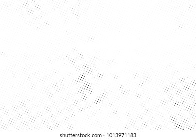 Halftone black and white grunge. Texture of dots scattered on a white background. Abstract pattern in vintage art style print on business cards, badges, labels. Vector monochrome elements