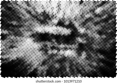 Halftone black and white grunge. Texture of dots scattered on a white background. Abstract pattern in vintage art style print on business cards, badges, labels. Vector monochrome elements