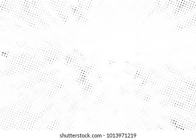 Halftone black and white grunge. Texture of dots scattered on a white background. Abstract pattern in vintage art style print on business cards, badges, labels. Vector monochrome elements