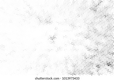 Halftone black and white grunge. Texture of dots scattered on a white background. Abstract pattern in vintage art style print on business cards, badges, labels. Vector monochrome elements