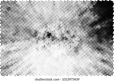 Halftone black and white grunge. Texture of dots scattered on a white background. Abstract pattern in vintage art style print on business cards, badges, labels. Vector monochrome elements
