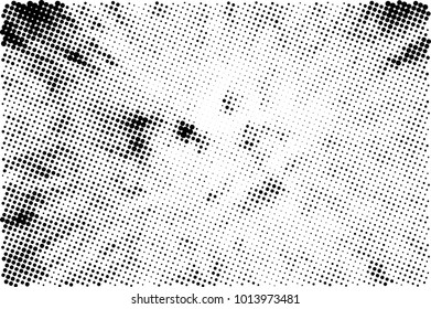 Halftone black and white grunge. Texture of dots scattered on a white background. Abstract pattern in vintage art style print on business cards, badges, labels. Vector monochrome elements