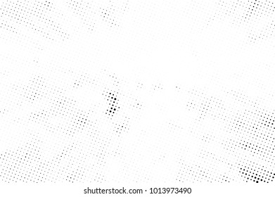 Halftone black and white grunge. Texture of dots scattered on a white background. Abstract pattern in vintage art style print on business cards, badges, labels. Vector monochrome elements