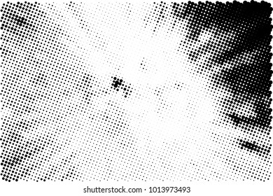 Halftone black and white grunge. Texture of dots scattered on a white background. Abstract pattern in vintage art style print on business cards, badges, labels. Vector monochrome elements