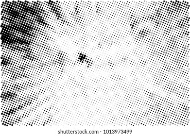 Halftone black and white grunge. Texture of dots scattered on a white background. Abstract pattern in vintage art style print on business cards, badges, labels. Vector monochrome elements