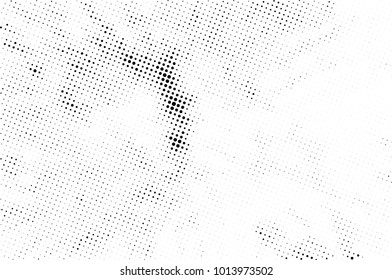 Halftone black and white grunge. Texture of dots scattered on a white background. Abstract pattern in vintage art style print on business cards, badges, labels. Vector monochrome elements