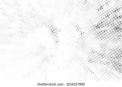 Halftone black and white grunge. Texture of dots scattered on a white background. Abstract pattern in vintage art style print on business cards, badges, labels. Vector monochrome elements