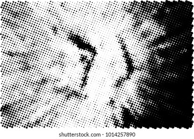 Halftone black and white grunge. Texture of dots scattered on a white background. Abstract pattern in vintage art style print on business cards, badges, labels. Vector monochrome elements