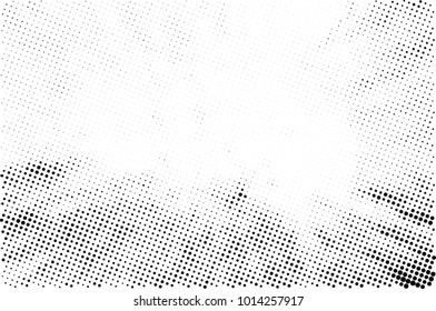 Halftone black and white grunge. Texture of dots scattered on a white background. Abstract pattern in vintage art style print on business cards, badges, labels. Vector monochrome elements