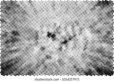 Halftone black and white grunge. Texture of dots scattered on a white background. Abstract pattern in vintage art style print on business cards, badges, labels. Vector monochrome elements