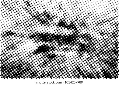 Halftone black and white grunge. Texture of dots scattered on a white background. Abstract pattern in vintage art style print on business cards, badges, labels. Vector monochrome elements
