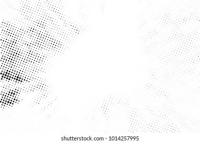 Halftone black and white grunge. Texture of dots scattered on a white background. Abstract pattern in vintage art style print on business cards, badges, labels. Vector monochrome elements