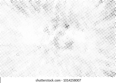 Halftone black and white grunge. Texture of dots scattered on a white background. Abstract pattern in vintage art style print on business cards, badges, labels. Vector monochrome elements