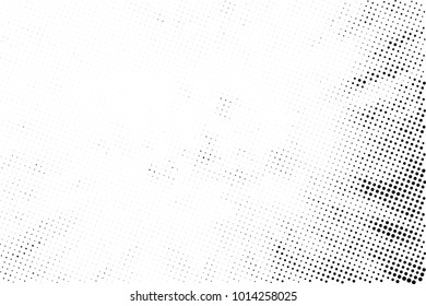 Halftone black and white grunge. Texture of dots scattered on a white background. Abstract pattern in vintage art style print on business cards, badges, labels. Vector monochrome elements