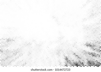 Halftone black and white grunge. Texture of dots scattered on a white background. Abstract pattern in vintage art style print on business cards, badges, labels. Vector monochrome elements