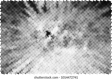 Halftone black and white grunge. Texture of dots scattered on a white background. Abstract pattern in vintage art style print on business cards, badges, labels. Vector monochrome elements