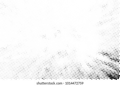 Halftone black and white grunge. Texture of dots scattered on a white background. Abstract pattern in vintage art style print on business cards, badges, labels. Vector monochrome elements