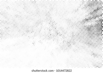 Halftone black and white grunge. Texture of dots scattered on a white background. Abstract pattern in vintage art style print on business cards, badges, labels. Vector monochrome elements