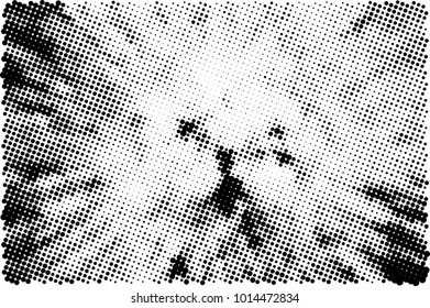 Halftone black and white grunge. Texture of dots scattered on a white background. Abstract pattern in vintage art style print on business cards, badges, labels. Vector monochrome elements