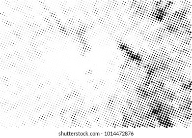 Halftone black and white grunge. Texture of dots scattered on a white background. Abstract pattern in vintage art style print on business cards, badges, labels. Vector monochrome elements