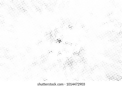 Halftone black and white grunge. Texture of dots scattered on a white background. Abstract pattern in vintage art style print on business cards, badges, labels. Vector monochrome elements