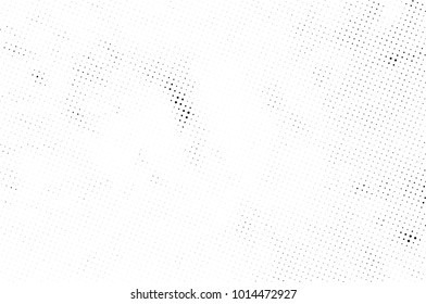 Halftone black and white grunge. Texture of dots scattered on a white background. Abstract pattern in vintage art style print on business cards, badges, labels. Vector monochrome elements