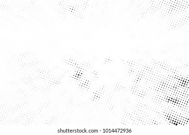 Halftone black and white grunge. Texture of dots scattered on a white background. Abstract pattern in vintage art style print on business cards, badges, labels. Vector monochrome elements