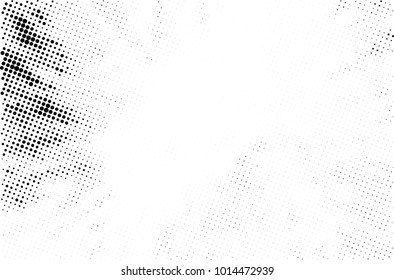 Halftone black and white grunge. Texture of dots scattered on a white background. Abstract pattern in vintage art style print on business cards, badges, labels. Vector monochrome elements