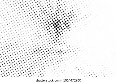 Halftone black and white grunge. Texture of dots scattered on a white background. Abstract pattern in vintage art style print on business cards, badges, labels. Vector monochrome elements