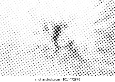 Halftone black and white grunge. Texture of dots scattered on a white background. Abstract pattern in vintage art style print on business cards, badges, labels. Vector monochrome elements