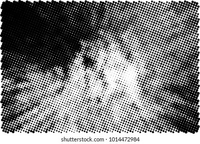 Halftone black and white grunge. Texture of dots scattered on a white background. Abstract pattern in vintage art style print on business cards, badges, labels. Vector monochrome elements