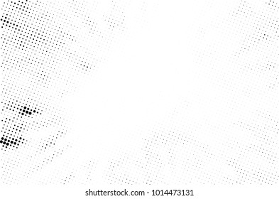 Halftone black and white grunge. Texture of dots scattered on a white background. Abstract pattern in vintage art style print on business cards, badges, labels. Vector monochrome elements