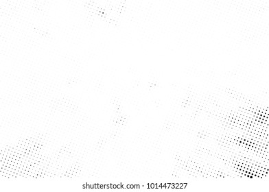 Halftone black and white grunge. Texture of dots scattered on a white background. Abstract pattern in vintage art style print on business cards, badges, labels. Vector monochrome elements