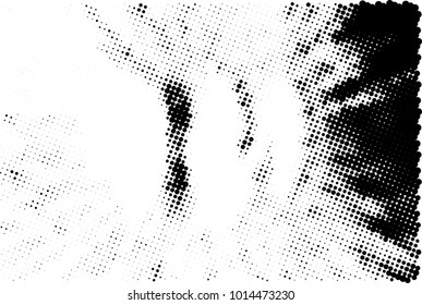 Halftone black and white grunge. Texture of dots scattered on a white background. Abstract pattern in vintage art style print on business cards, badges, labels. Vector monochrome elements