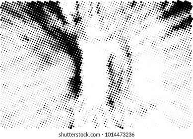 Halftone black and white grunge. Texture of dots scattered on a white background. Abstract pattern in vintage art style print on business cards, badges, labels. Vector monochrome elements
