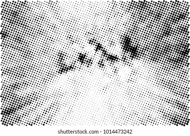Halftone black and white grunge. Texture of dots scattered on a white background. Abstract pattern in vintage art style print on business cards, badges, labels. Vector monochrome elements