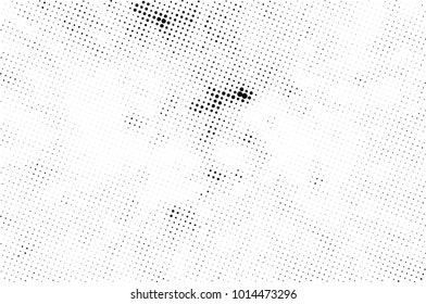 Halftone black and white grunge. Texture of dots scattered on a white background. Abstract pattern in vintage art style print on business cards, badges, labels. Vector monochrome elements