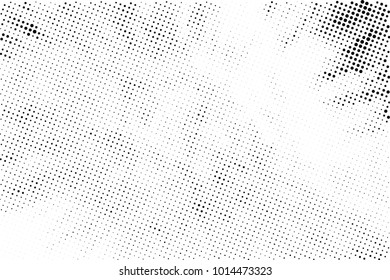 Halftone black and white grunge. Texture of dots scattered on a white background. Abstract pattern in vintage art style print on business cards, badges, labels. Vector monochrome elements