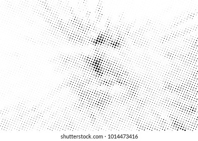 Halftone black and white grunge. Texture of dots scattered on a white background. Abstract pattern in vintage art style print on business cards, badges, labels. Vector monochrome elements