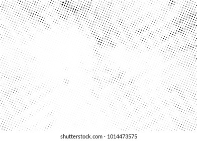 Halftone black and white grunge. Texture of dots scattered on a white background. Abstract pattern in vintage art style print on business cards, badges, labels. Vector monochrome elements