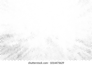 Halftone black and white grunge. Texture of dots scattered on a white background. Abstract pattern in vintage art style print on business cards, badges, labels. Vector monochrome elements