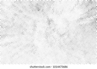 Halftone black and white grunge. Texture of dots scattered on a white background. Abstract pattern in vintage art style print on business cards, badges, labels. Vector monochrome elements
